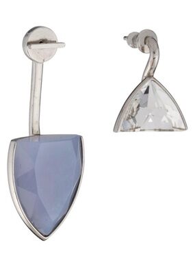 Dior ‘Mismatch’ Silver-Tone Asymmetrical Blue and Clear Crystal Drop Earrings